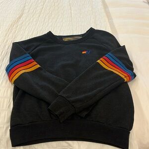 Aviator Nation stripe crewneck sweatshirt. Dark grey size extra small